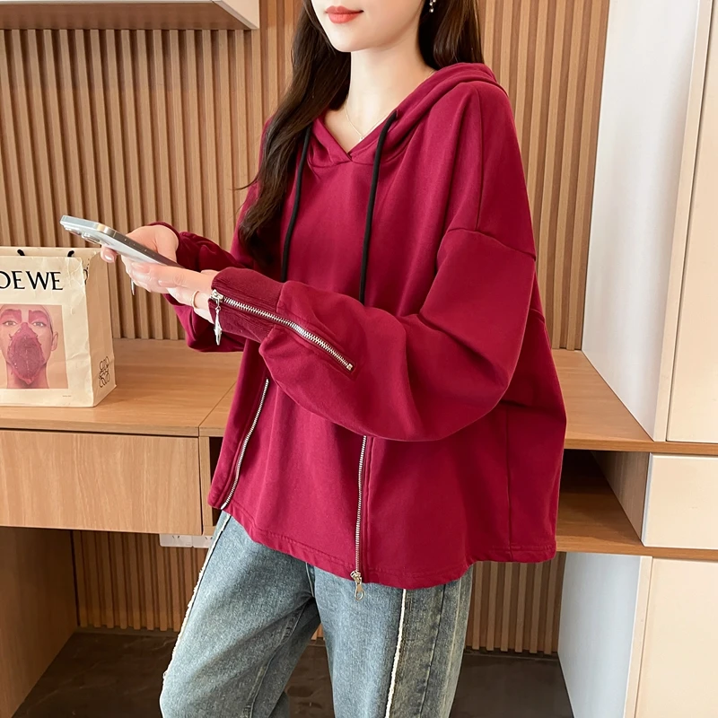 连帽半拉链长袖卫衣女早秋季爆款韩版胖mm宽松显瘦慵懒风外套ins