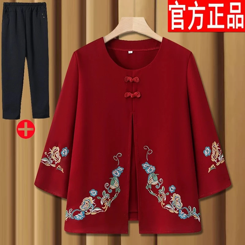 中老年妈妈女装夏装上衣t恤2025新款奶奶装夏老太太衣服喜庆生日