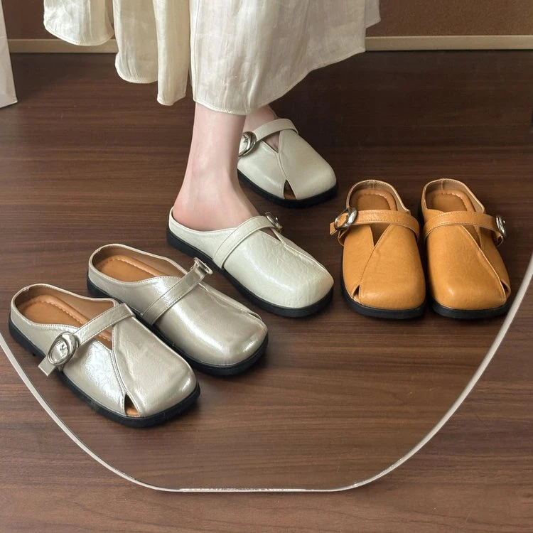 法式包头半拖鞋女外穿2025夏季新款平底凉拖鞋懒人一脚蹬穆勒鞋子