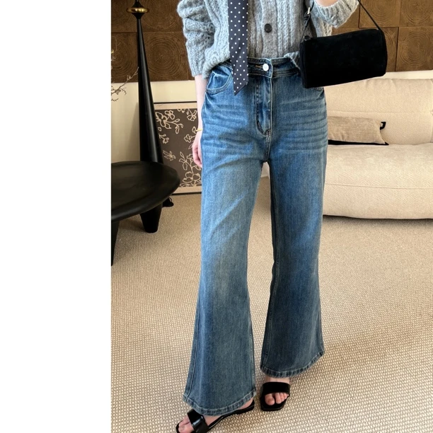 M.M微喇牛仔裤/水洗遮胯显瘦微喇不贴腿牛仔裤