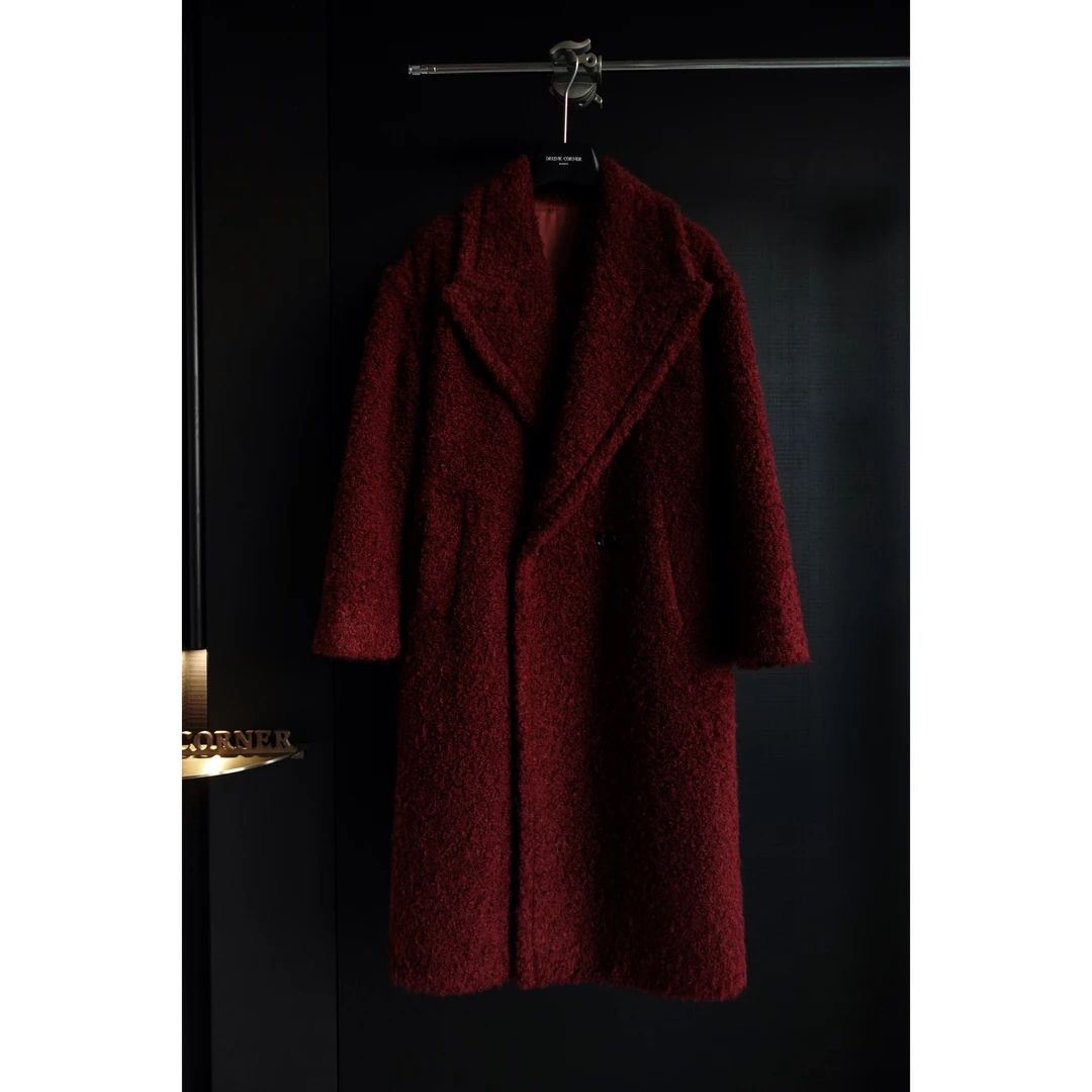 DRUNKCORNER 线圈卷阔版安哥拉红大衣中长款秋冬外套时尚