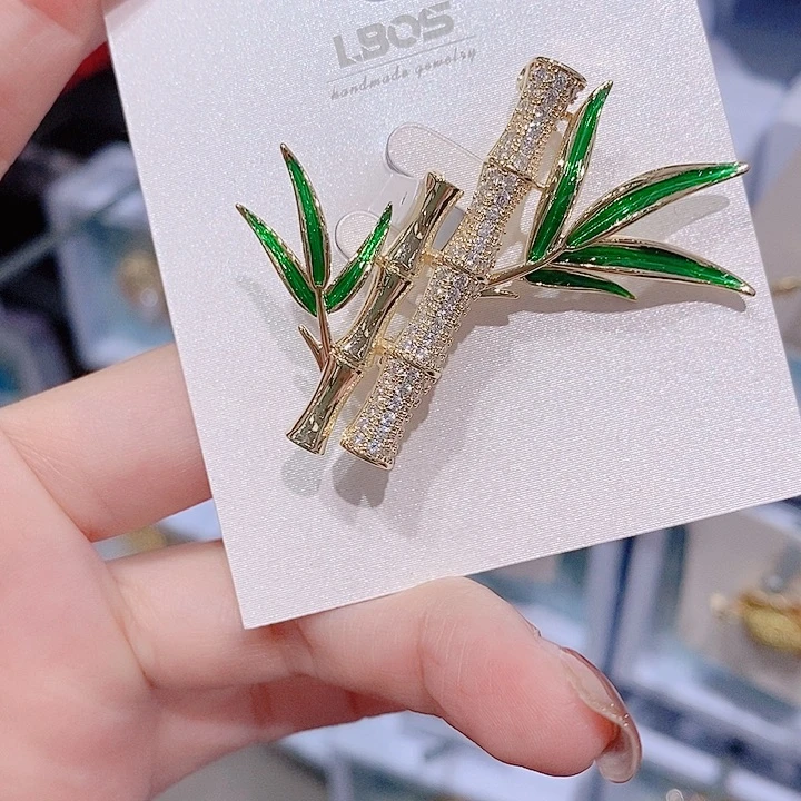 锆石铜合金竹叶胸针