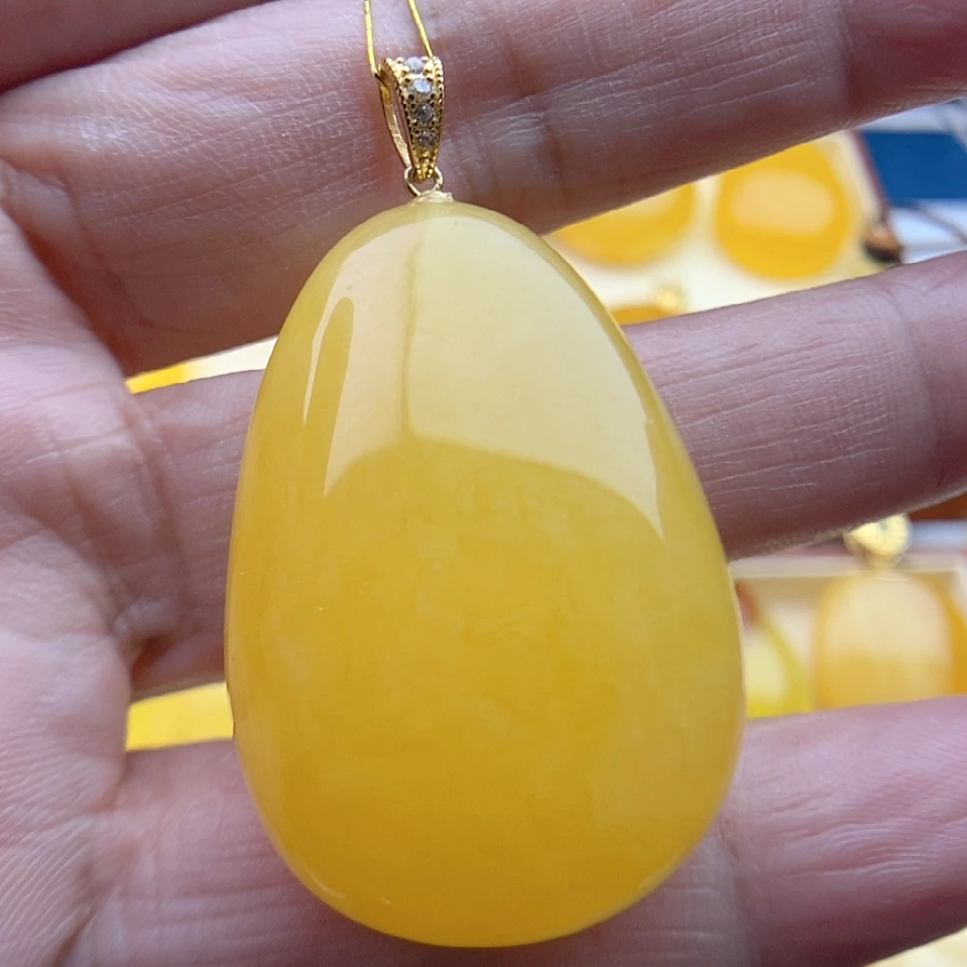 琥珀颈饰银S925镀金镶嵌