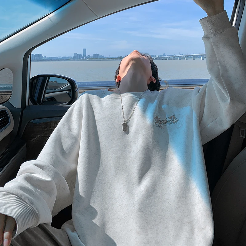 刺绣重磅卫衣男生春秋季青少年百搭高街情侣潮牌宽松圆领套头外套