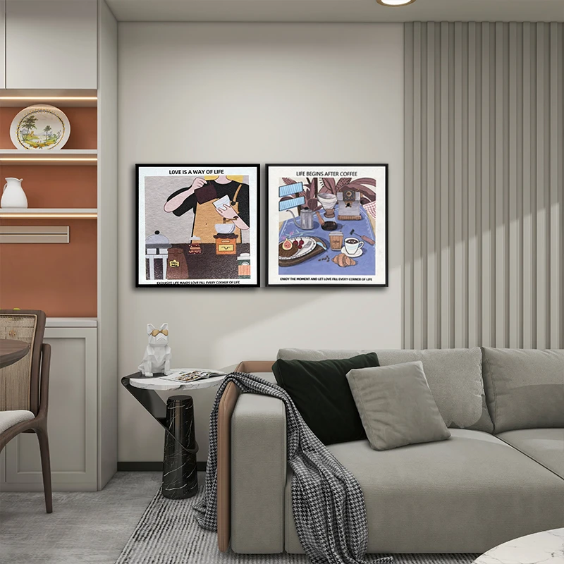 益师傅简约岩板创意装饰画 铝合金边框客厅卧室两联挂画咖啡4040
