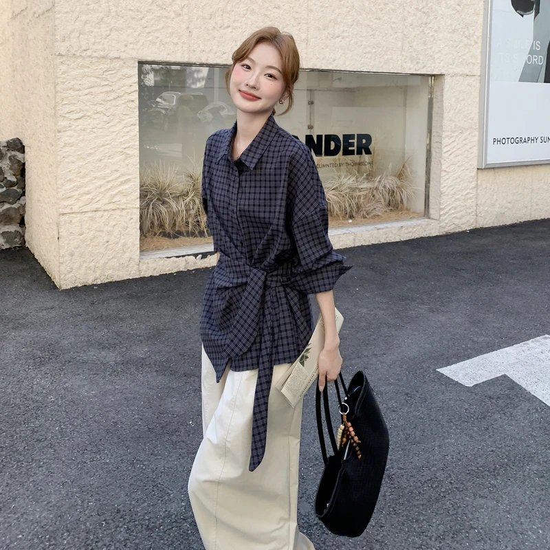 裙子韩系ootd穿搭两件套女秋季新款设计感法式宽松格子气质套装