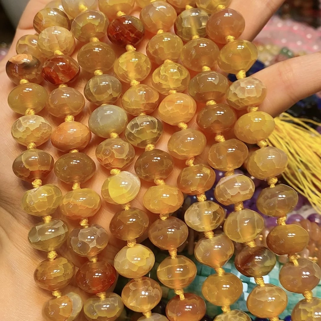 玛瑙/玉髓散珠天然橘红玛瑙飞碟龙鳞车轮14m m一条