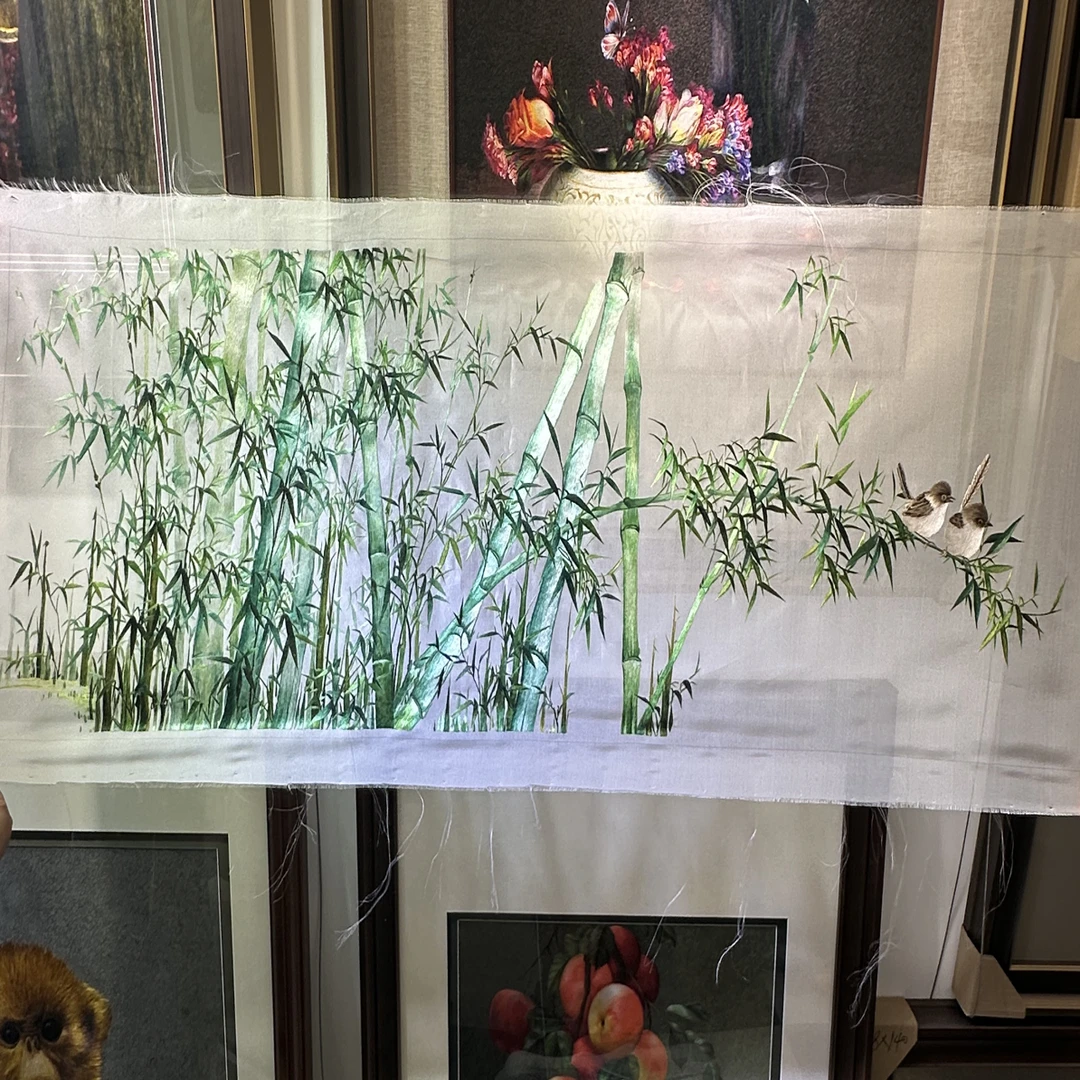 手工刺绣单面绣竹报平安沙发背景1米3横版绣片