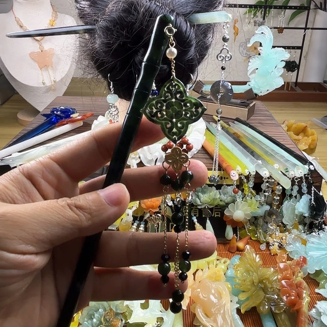 蛇纹石玉合金发饰