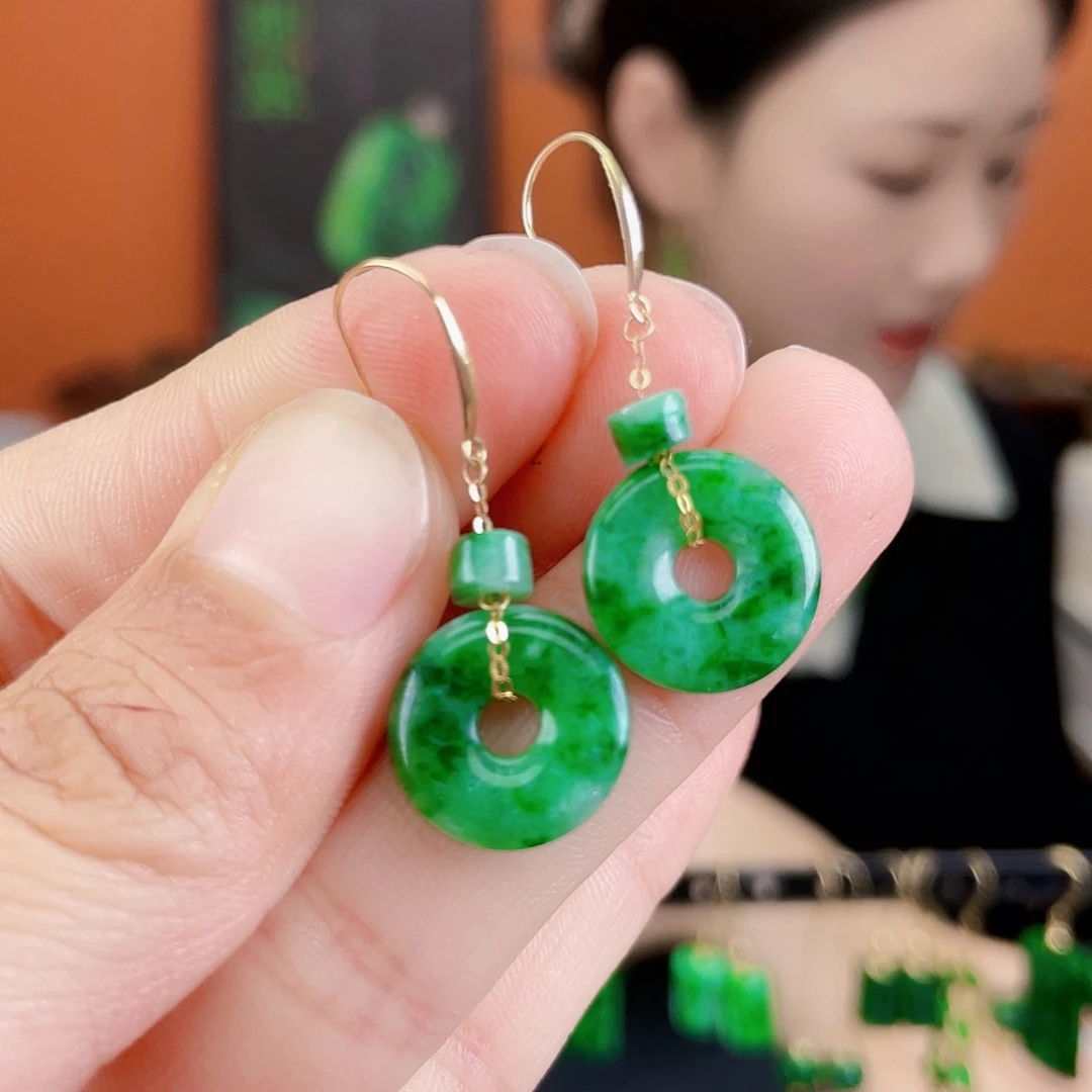 翡翠18K金镶嵌耳饰