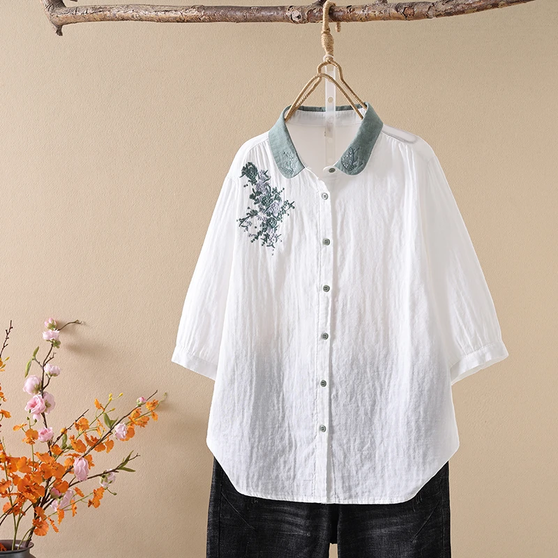 夏季新款薄款衬衫文艺衬衣宽松显瘦百搭1114