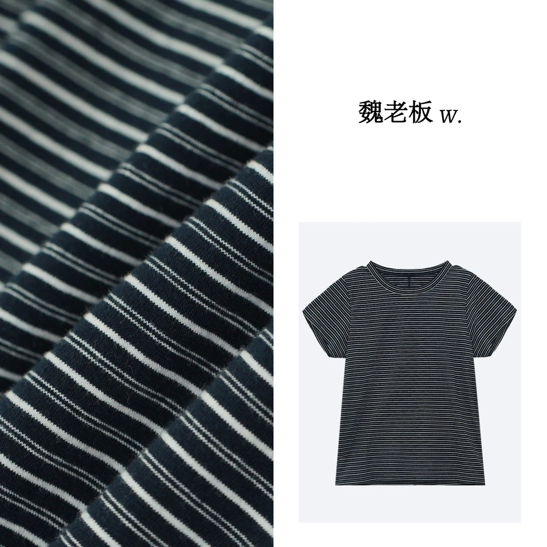 W.Diva【琴音】夏季百搭条纹圆领纯棉短袖T恤洋气衣服女51T241087