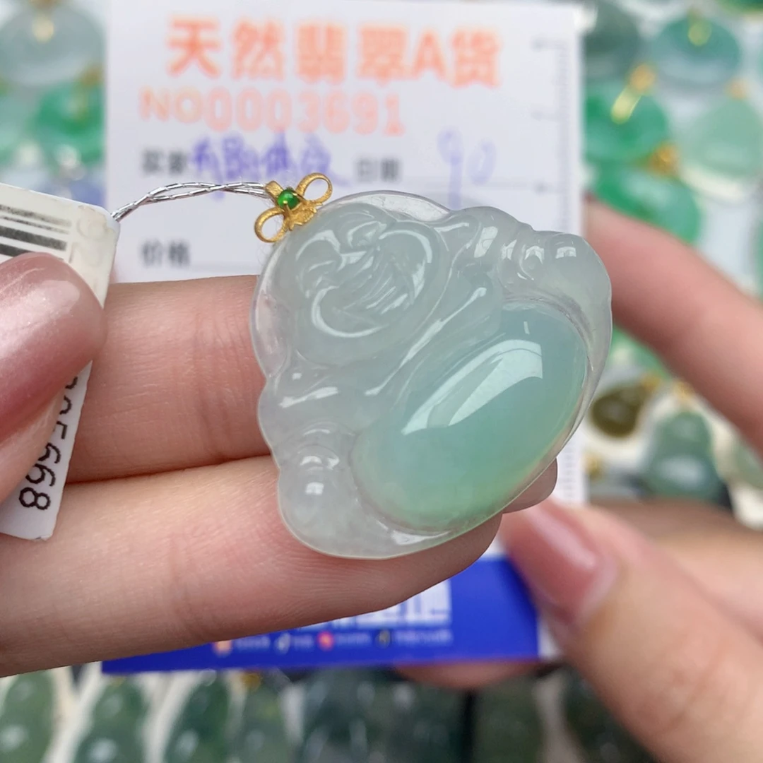 翡翠18K金镶嵌颈饰佛公