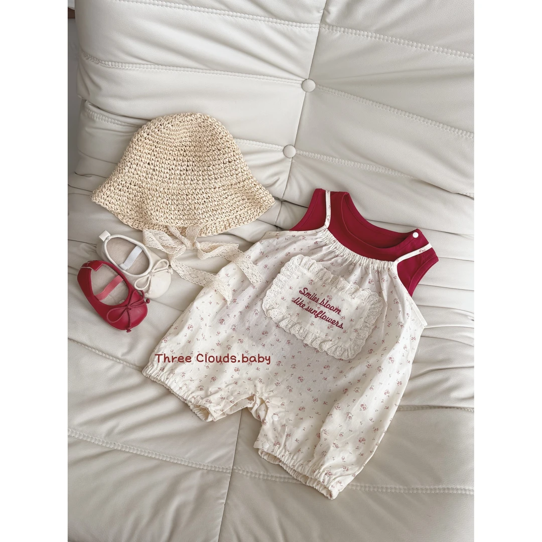 三小朵2564【酒酿樱桃】婴幼儿宝宝女童夏款背带套装碎花吊带+背心