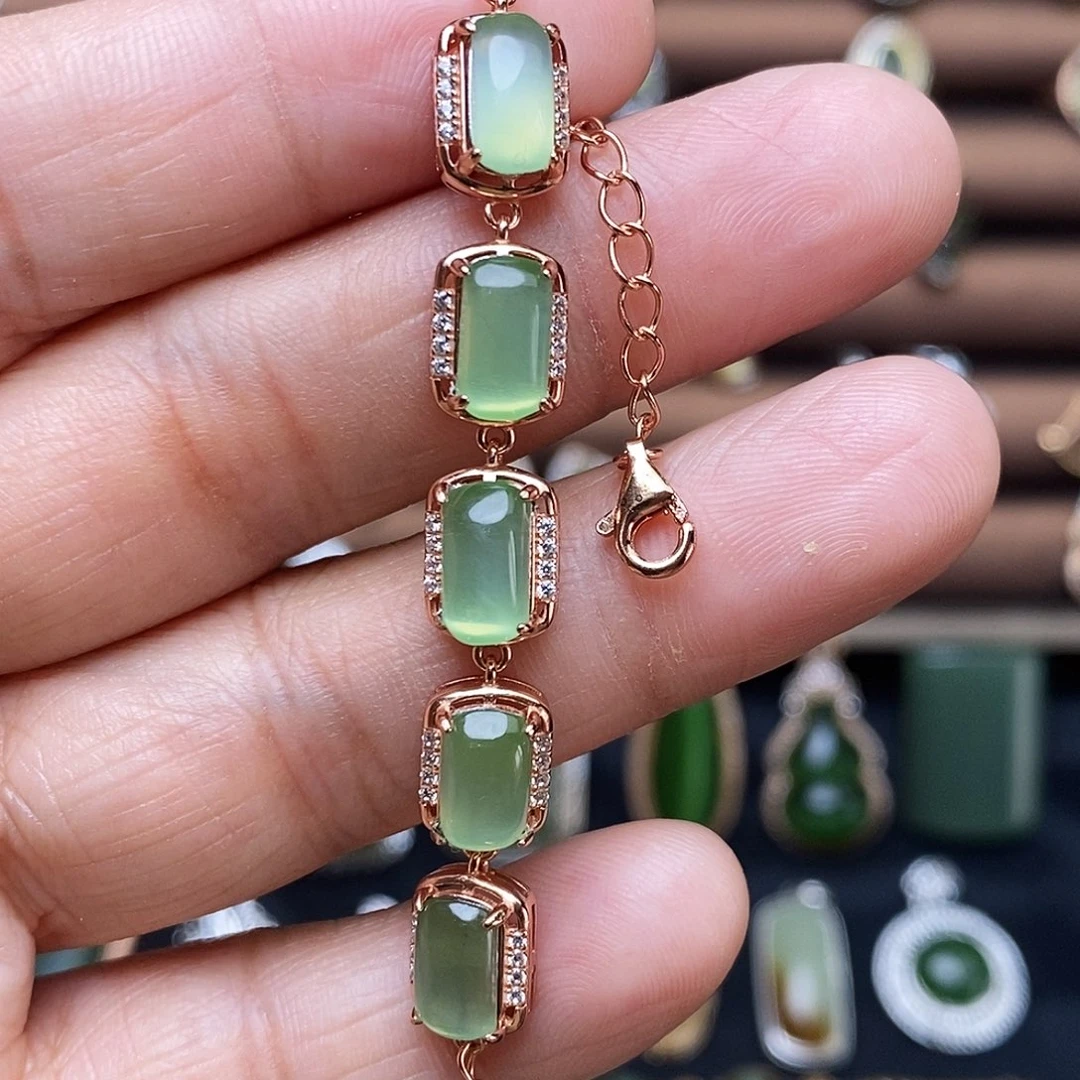 吊坠(不含链)银S925镶嵌和田玉（碧玉）手链