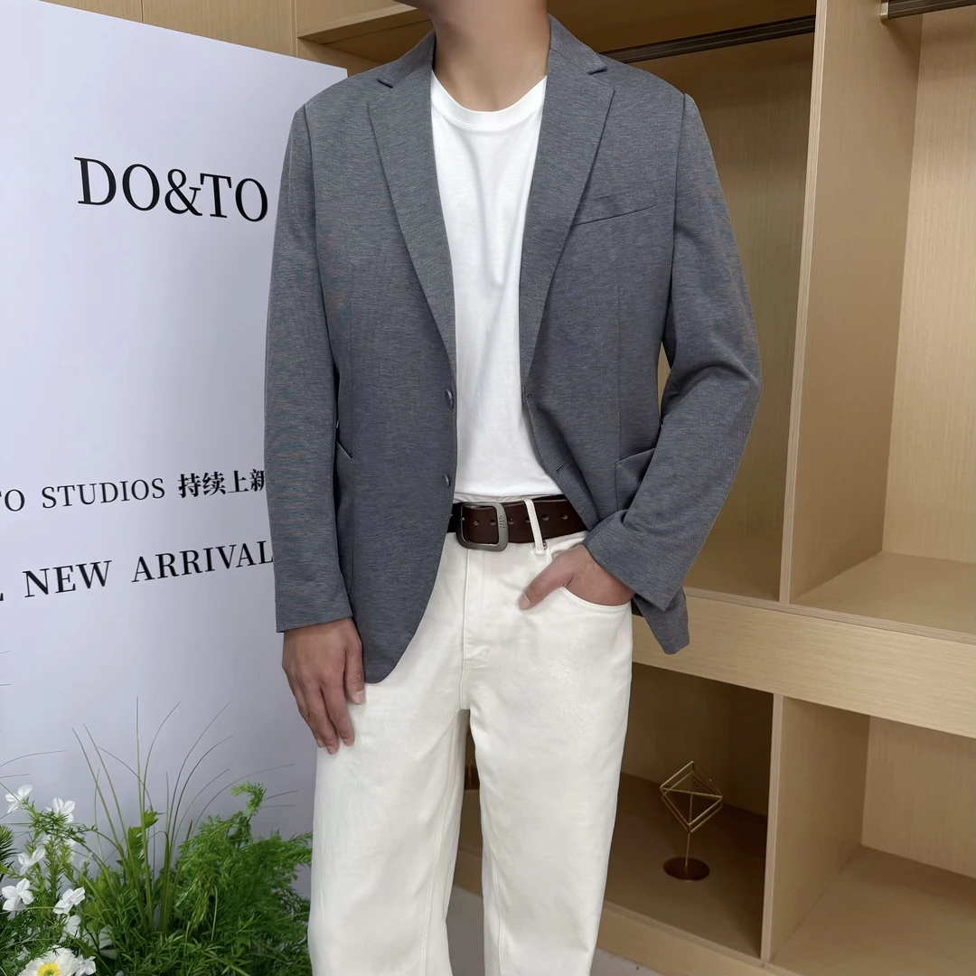 DO&TO创业者西装-男士全珠边百搭免烫平纹针织休闲西装西服