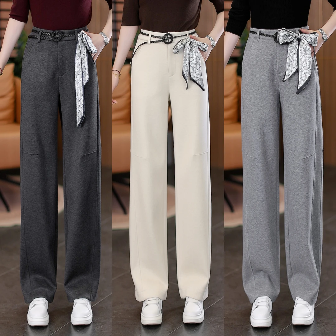 秋季新款休闲裤简约百搭宽松高腰显瘦减龄女裤时尚窄版柔软长裤