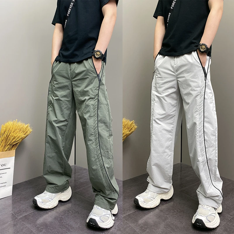 2025年DOEA夏季薄款潮牌韩版条纹宽松哈伦休闲直筒男士阔腿长裤子