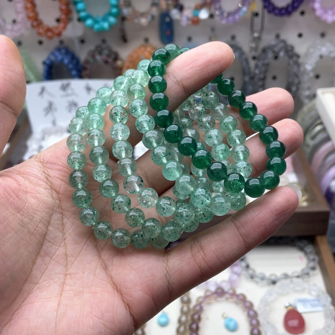 水晶未镶嵌手链8咪白水体绿草莓