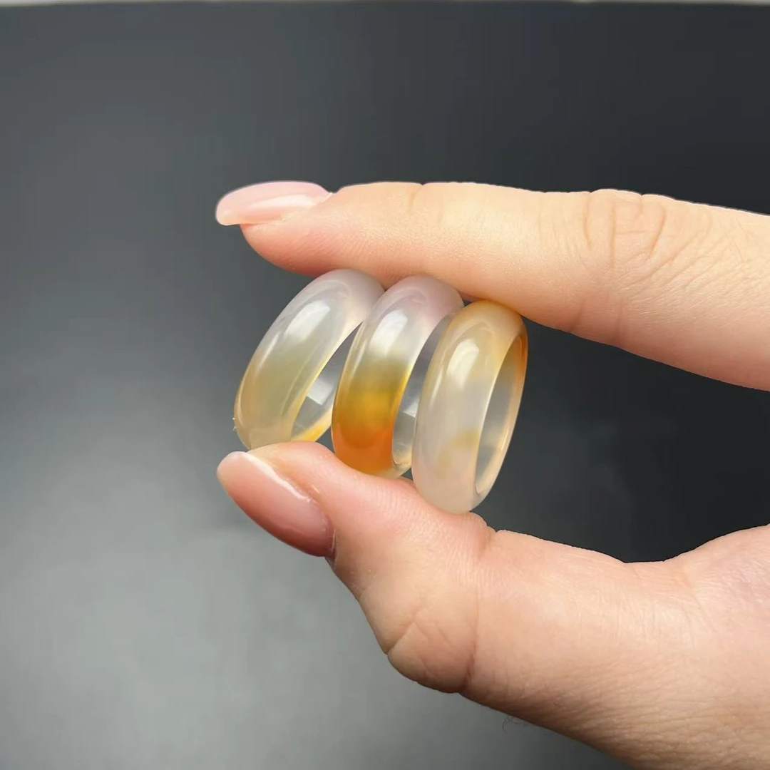 【北野珠宝】天然原矿起荧光一口糖玛瑙戒指B284H-1多样性发一6x3mm