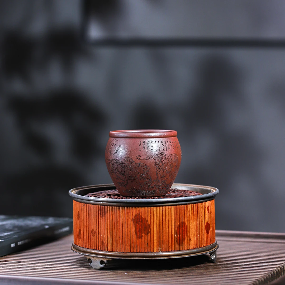手工杯 | 五虎图  老紫泥缸杯主人杯紫砂茶杯