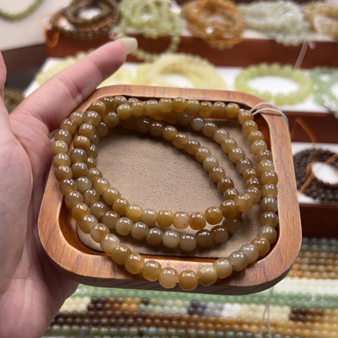 毛衣链未镶嵌和田玉珠串6*7mm