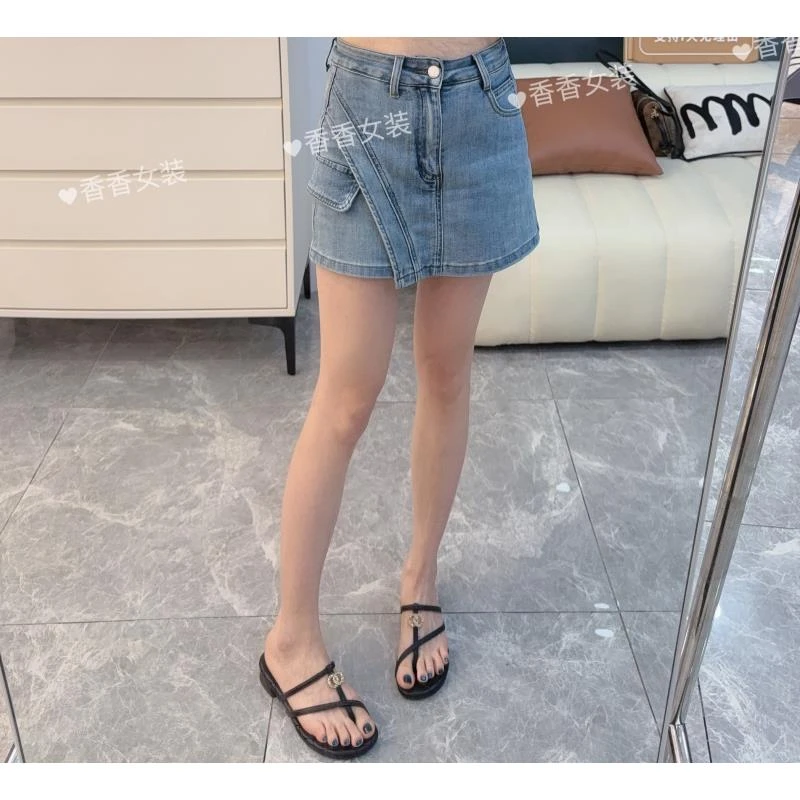 【逆天长腿】A字牛仔裤裙夏季新款小个子百搭不规则斜线设计短裤
