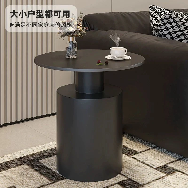 现代简约卧室客厅阳台轻奢创意金属岩板置物架圆桌厚烤漆带家用