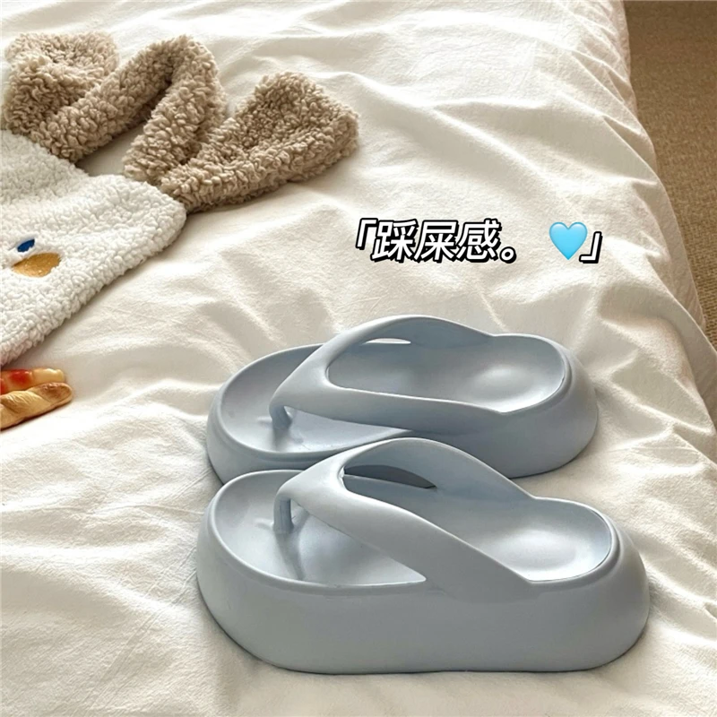 显白奶盐蓝~！5cm厚底增高海边人字拖鞋女夏季沙滩防滑透气凉拖鞋