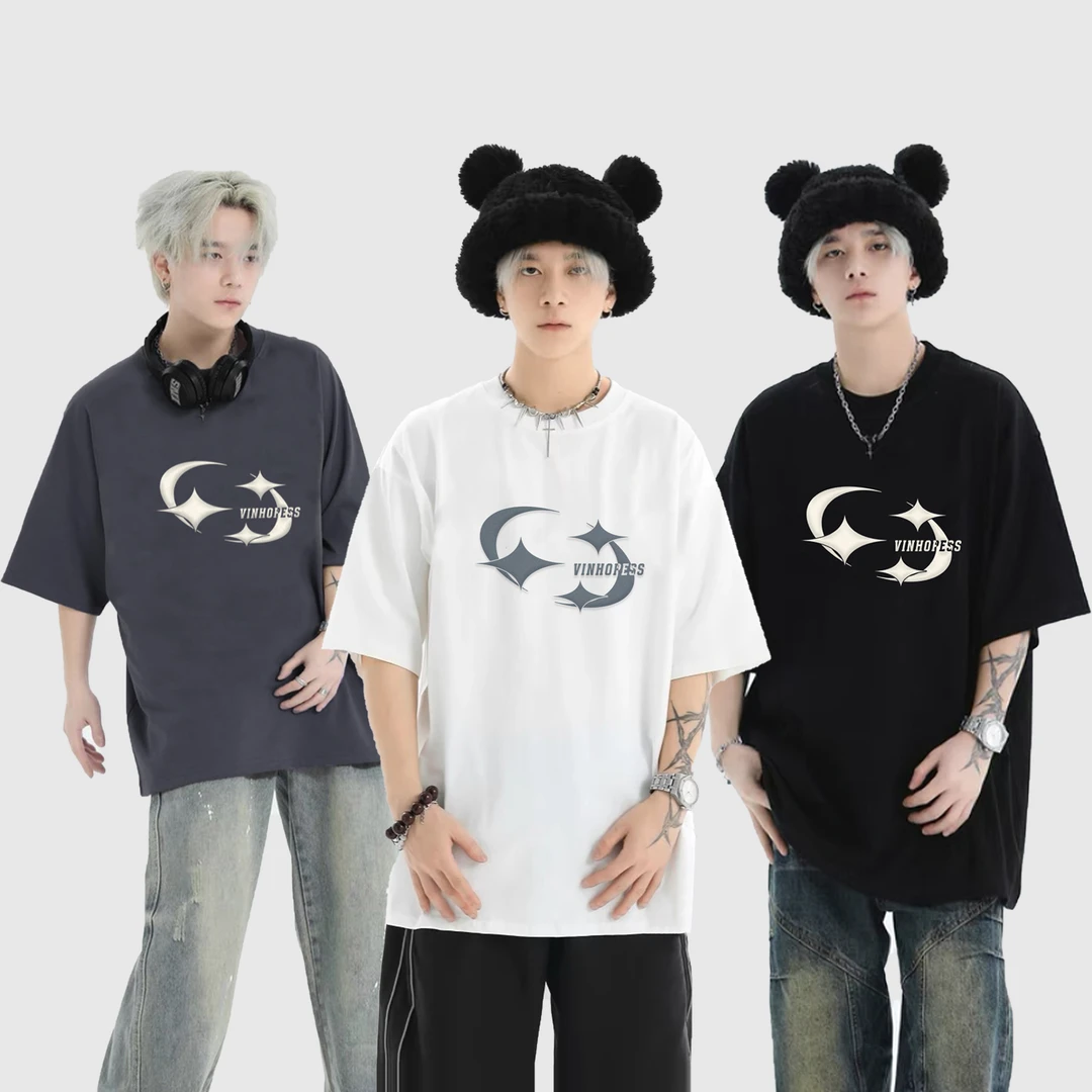 夏季260克重磅纯棉男款多巴胺发泡印花短袖K3100