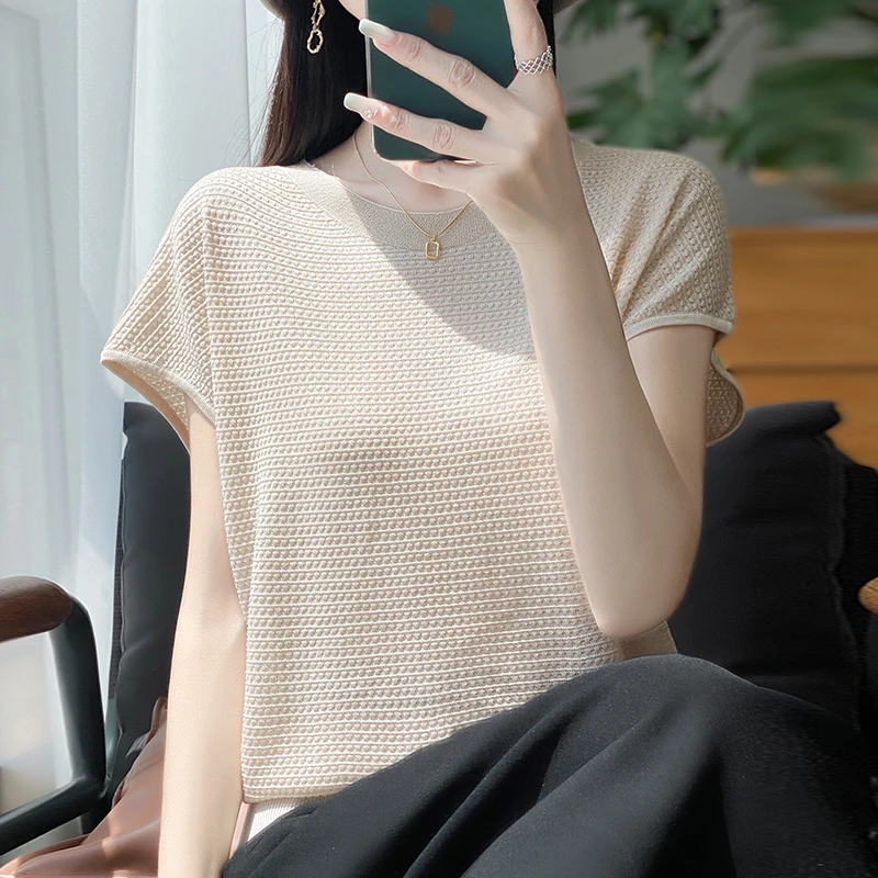 短袖女款爆款2025新款大码冰丝T恤宽松显瘦百搭薄款洋气针织上衣