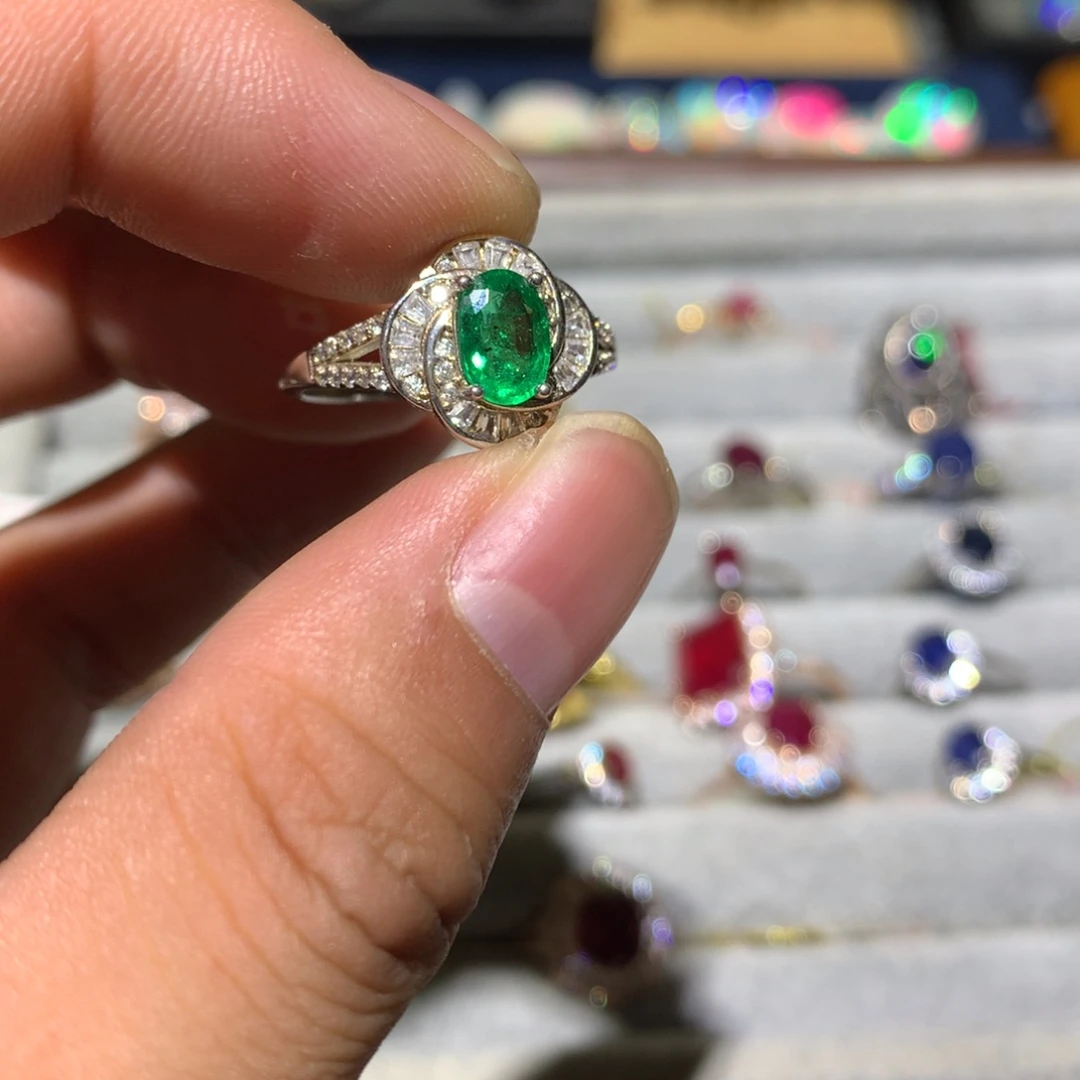 戒指祖母绿银S925镶嵌