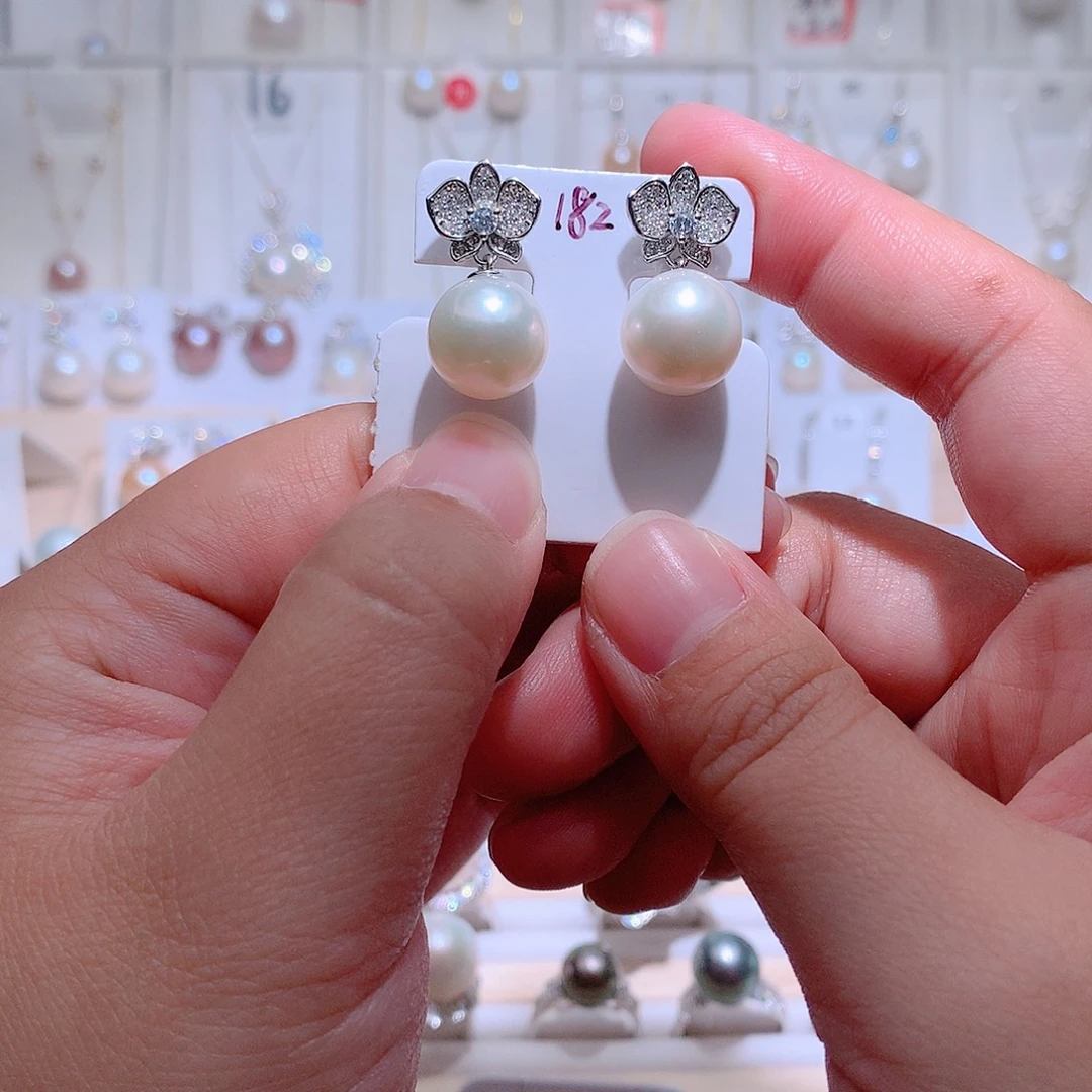 淡水珍珠银S925镶嵌耳饰CC11.8mm