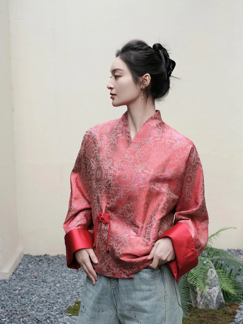盛唐牡丹｜宋锦八达晕纹交叉外套