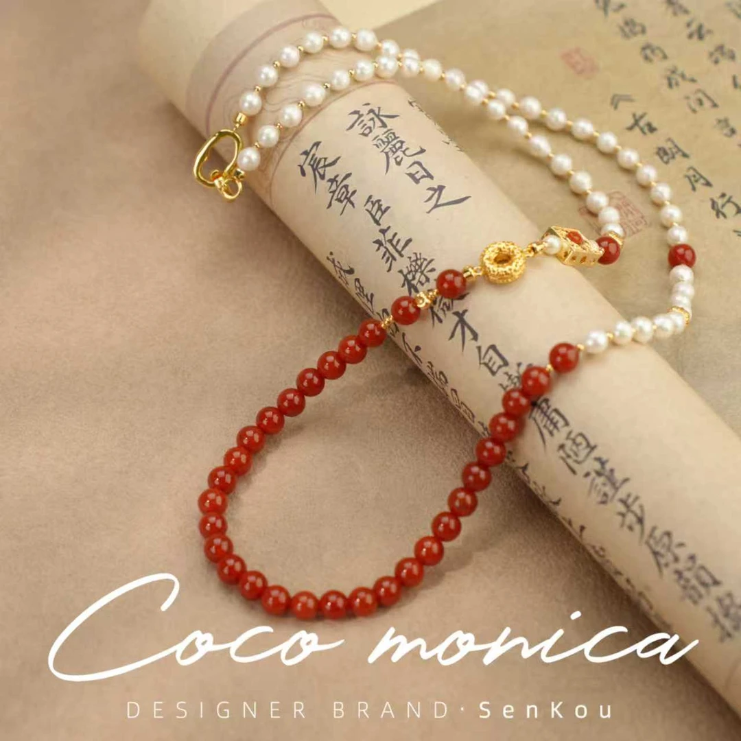 【小霞珠宝】珍珠项链南红吊坠气质百搭复古 AD747