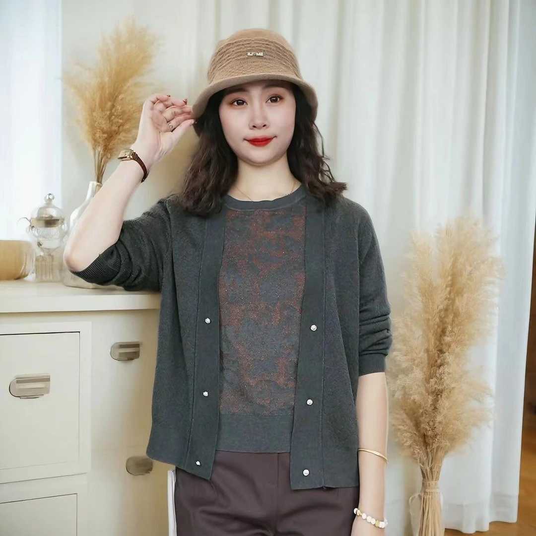 设计款针织开衫女2025春秋薄款毛衣外套宽松慵懒风外搭上衣3369
