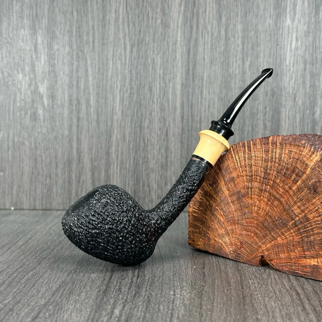 国内卢泳工作室杰弗森石楠木烟斗黑色雕刻长杆橡果