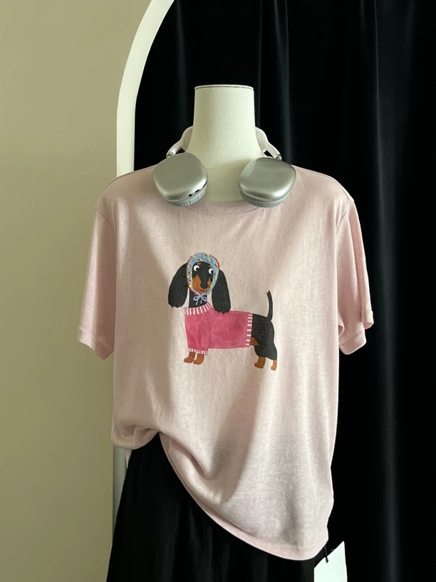 轻职风包袖印花短袖卡通耐磨T恤半袖时尚打底休闲