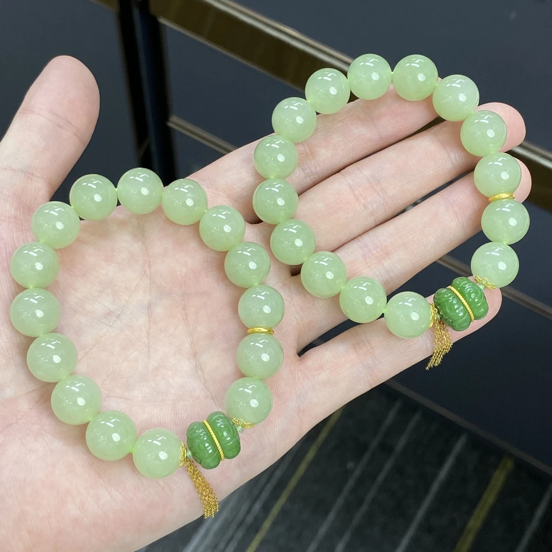 【熊总夫妇】和田玉18K金DIY并蒂莲流苏款手串-约12mm-多样性发一件