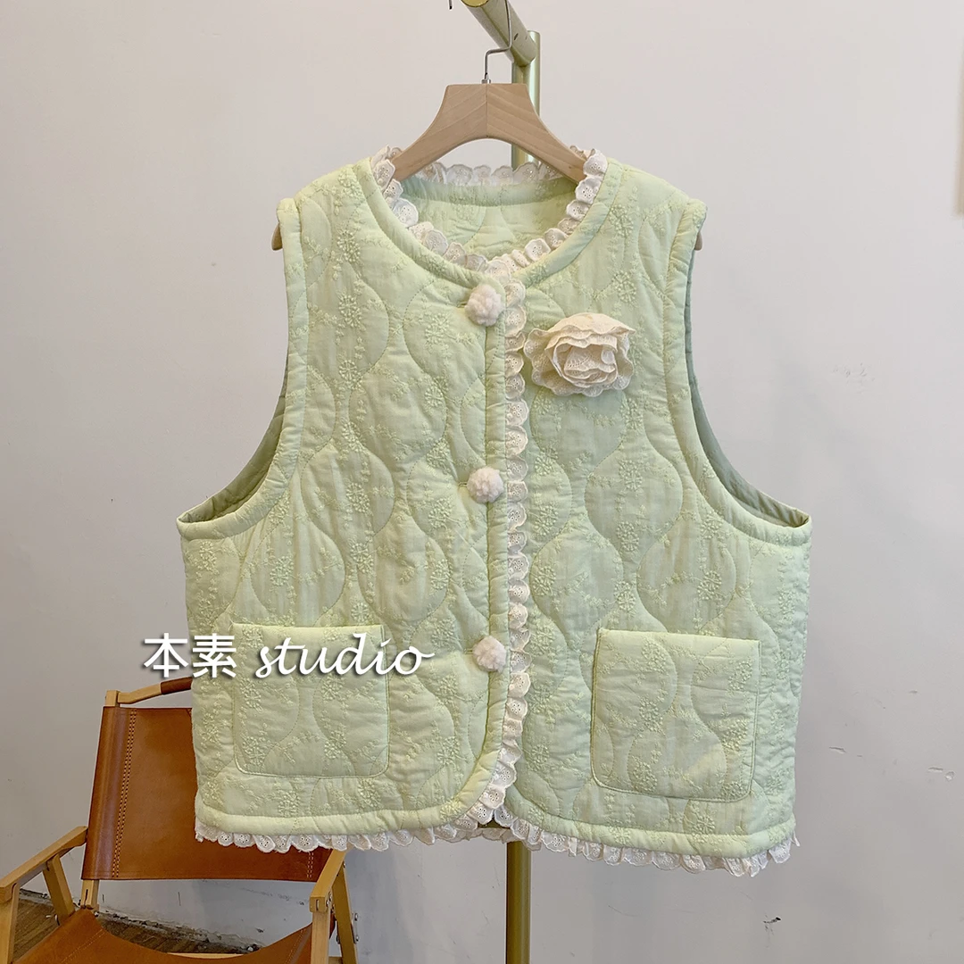 阳光玫瑰C2816夹棉刺绣圆领马甲