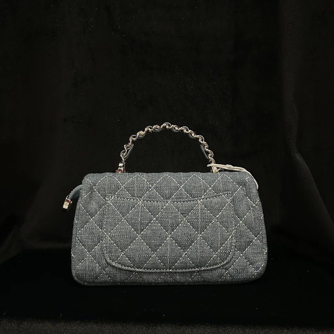 COCO DICV2025新款高端定制女包 波浪 牛仔布麻花手提 丹蓝色20cm