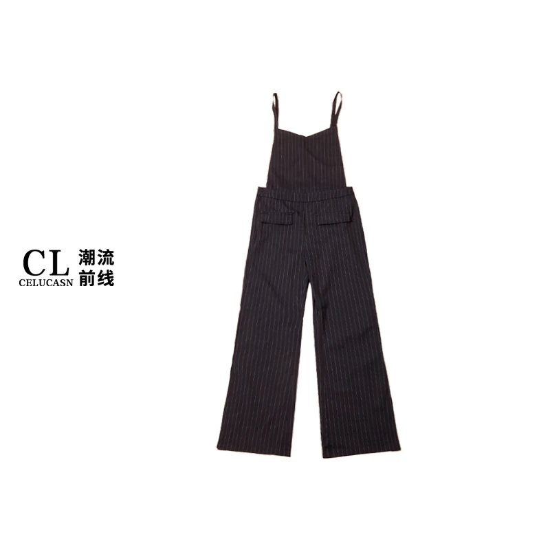 黑色条纹背带裤女小个子九分夏季薄款2024新款工装连体裤BAIF1780