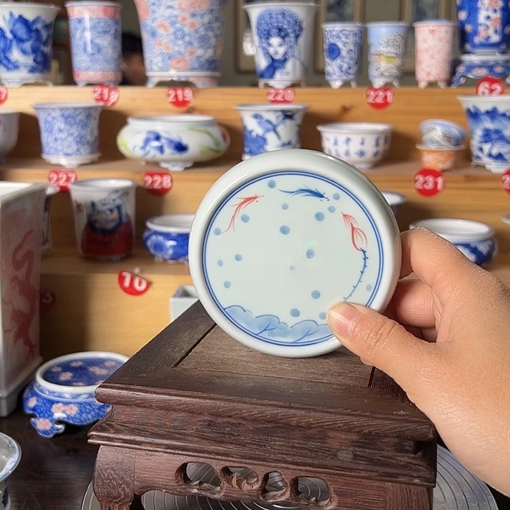 墨奈手绘陶瓷花盆内口7.6高1.8