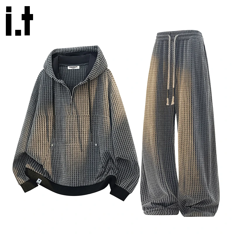 i.t:CHOCOOLATE半拉链运动套装男款秋冬高级感连帽卫衣宽松直筒裤