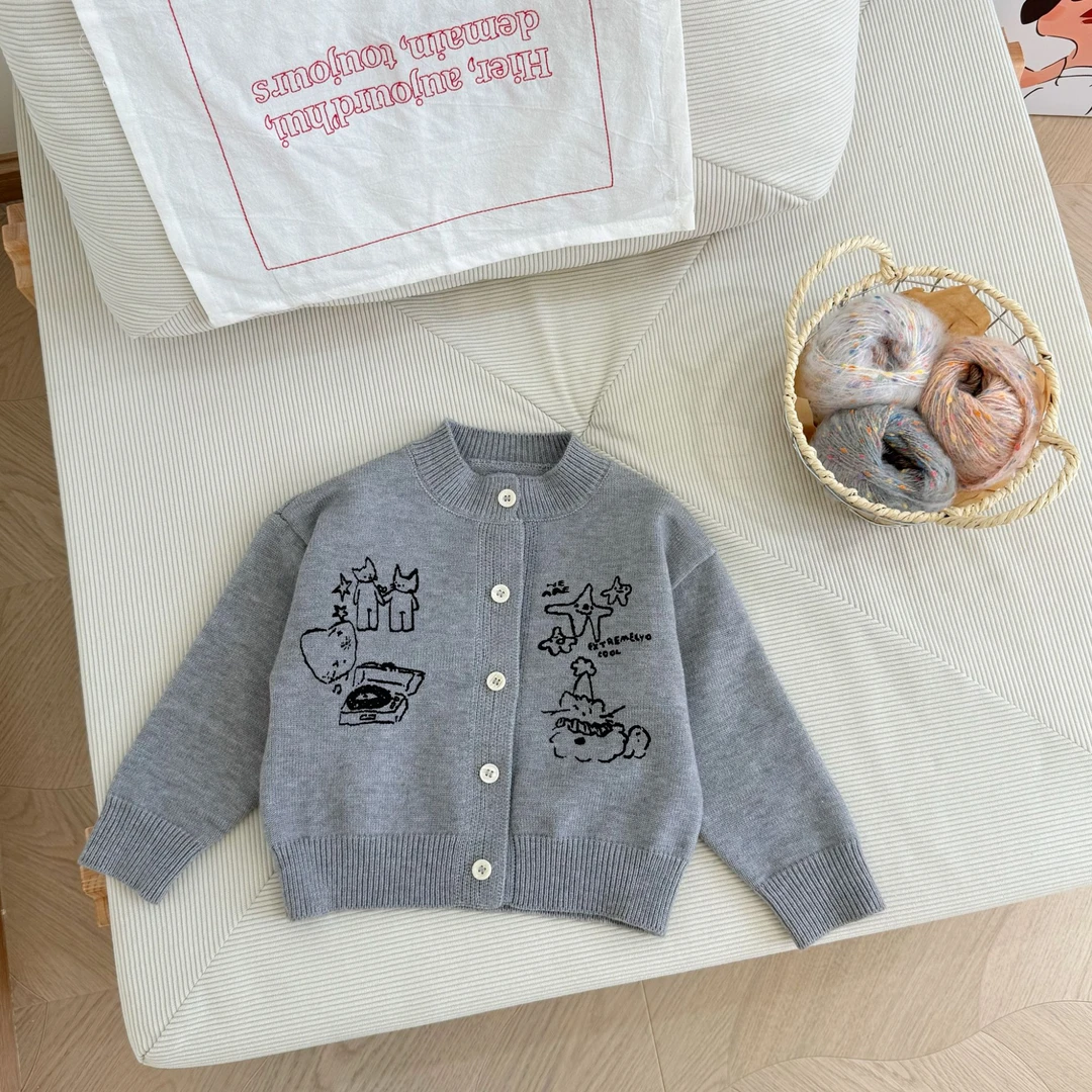 HM121-儿童卡通针织开衫中小童春季新款洋气毛衣外套针织衫