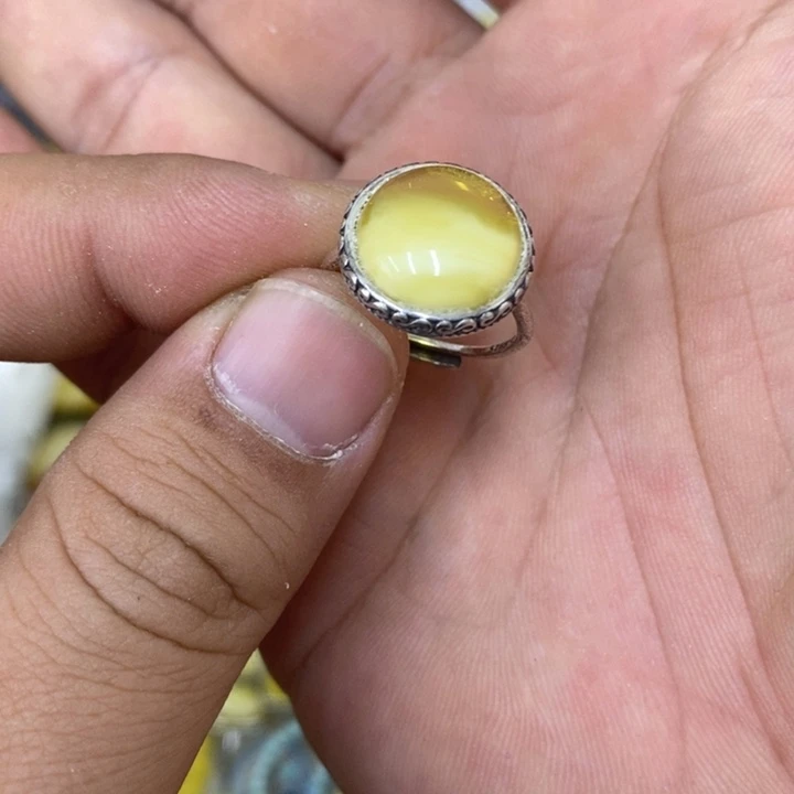 蜜蜡银S925镶嵌裸石戒指