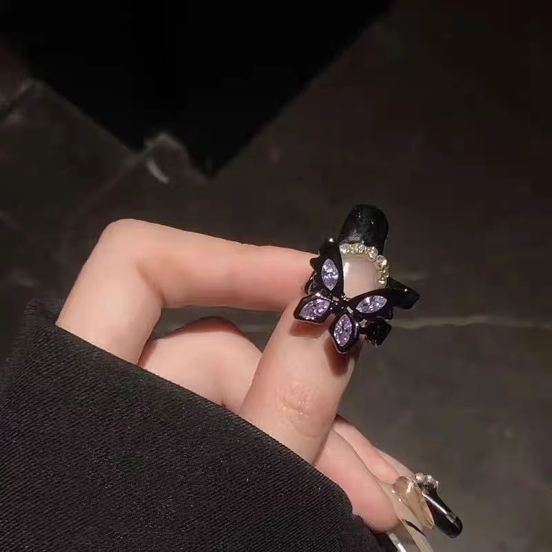 合金戒指 蝴蝶开口戒指女潮ins酷小众设计师高级感网红紫钻食指戒