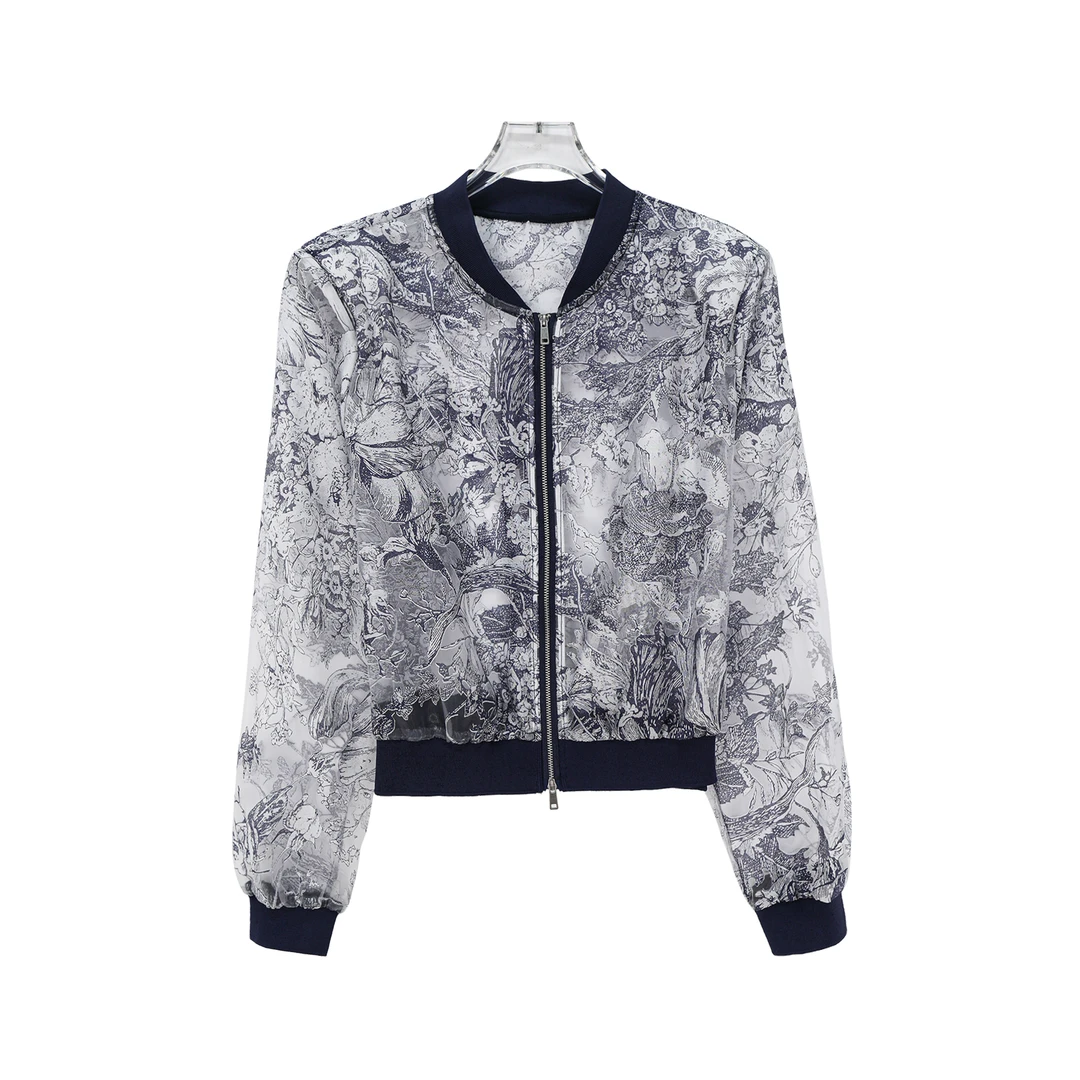 X26300【花仙子】高级感上衣女外套短款修身印花防晒时髦女4C