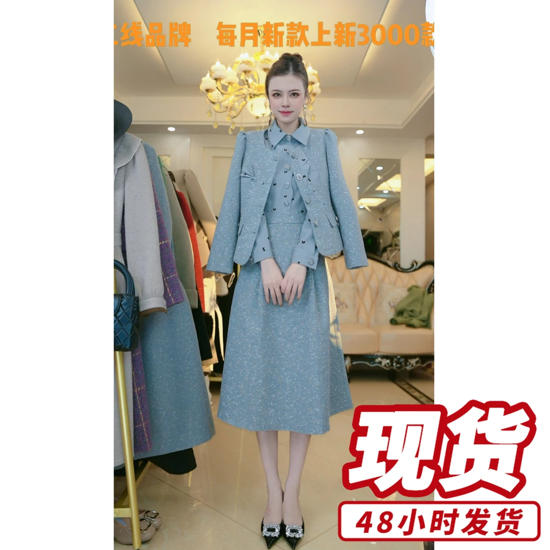 梦想服饰气质套装女2024秋冬季新款显气质连衣裙俩件套6126