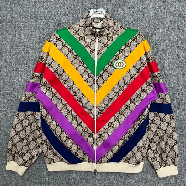 99新 GUCCI/古驰 彩条纹徽标满印夹克外套/M码/99新/13324
